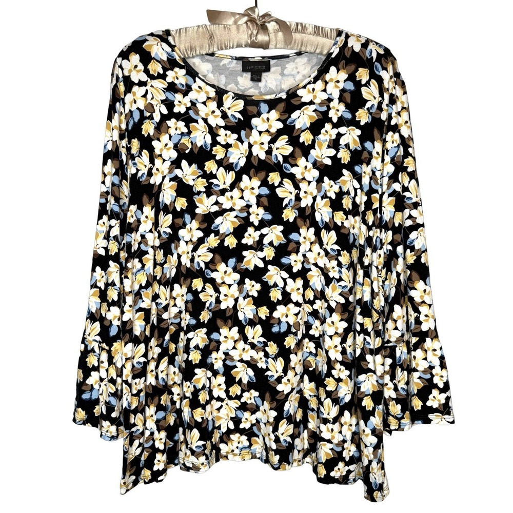 J. Jill Wearever‎ Collection XL Top Multicolor Floral 3/4 Bell Sleeve Stretch